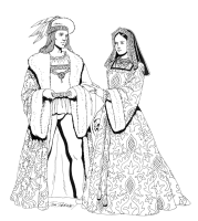 A coloring page of renaissance clothing
